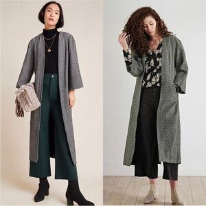 THE ODELLS Geometric Tapestry Open Front Loose Fit Cotton Longline Blazer Coat S